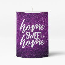 Lila Glitzer Zuhause Sweet Zuhause Pillar Candle