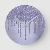 Lila Glitzer zum Tropfen | Chic Lavender Icing Pou Runde Wanduhr (Vorderseite)
