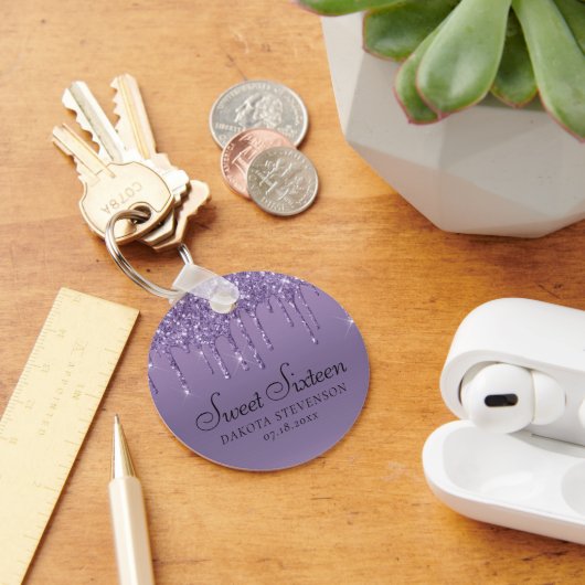 Lila Glitzer zum Tropfen | Lavendel 16 . Geburtsta Schlüsselanhänger (Schreibtisch)