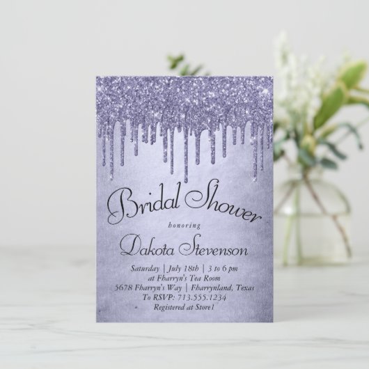 Lila Glitzer zum Tropfen | Lavendel-Eisdusche Einladung (Stehend Vorderseite)