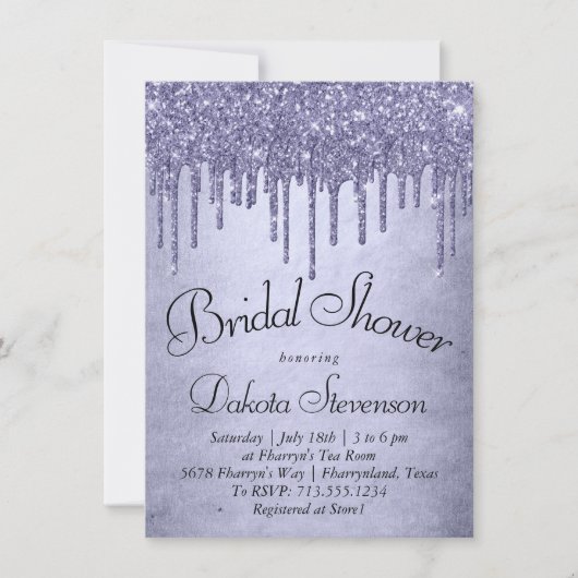 Lila Glitzer zum Tropfen | Lavendel-Eisdusche Einladung (Vorderseite)