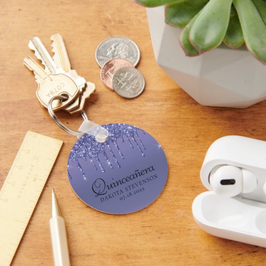 Lila Glitzer zum Tropfen | Lavender Quinceanera Schlüsselanhänger (Schreibtisch)