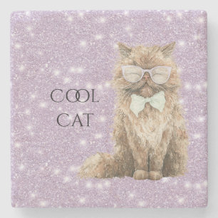 Lila Glitzerbraune Cool Cat Brille   Steinuntersetzer