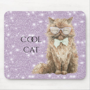 Lila Glitzerbraune Coole Katzenbrille   Mousepad