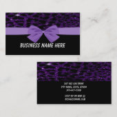 Lila GlitzerCheetah mit Bogen-Geschäfts-Karte Visitenkarte (Vorne/Hinten)