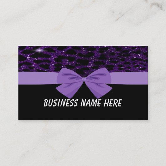Lila GlitzerCheetah mit Bogen-Geschäfts-Karte Visitenkarte (Vorderseite)