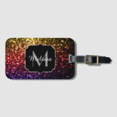 Lila Glitzern mit Regenbogengelb, Monogramm Gepäckanhänger (Vorderseite (Horizontal))