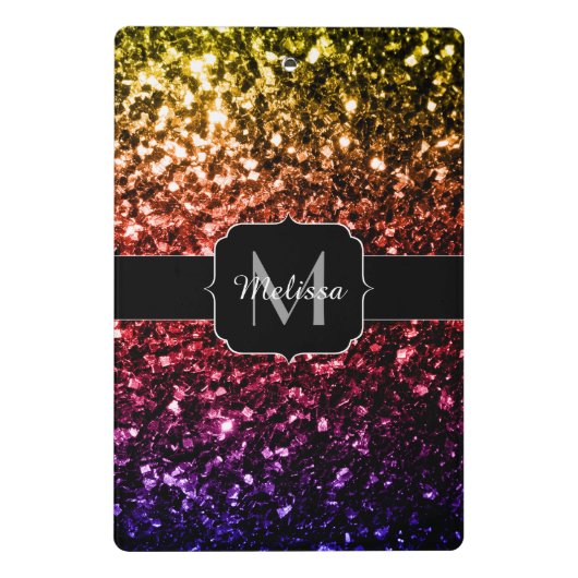 Lila Glitzern mit Regenbogengelb, Monogramm Mini Klemmbrett (Rückseite)