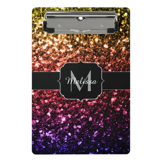 Lila Glitzern mit Regenbogengelb, Monogramm Mini Klemmbrett (Vorderseite)