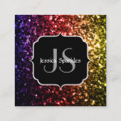 Lila Glitzern mit Regenbogengelb, Monogramm Quadratische Visitenkarte (Rückseite)