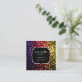 Lila Glitzern mit Regenbogengelb, Monogramm Quadratische Visitenkarte (Stehend Vorderseite)