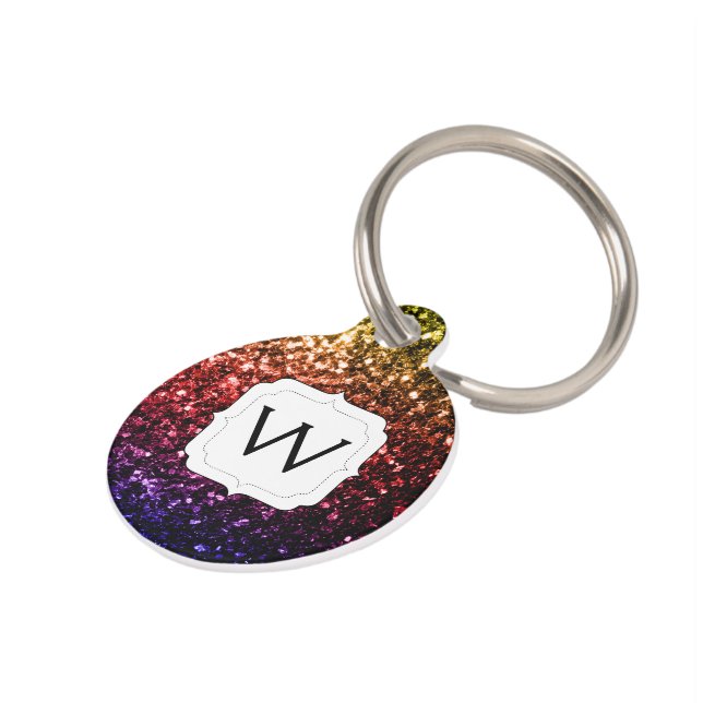 Lila Glitzern mit Regenbogengelb, Monogramm Tiermarke (Seite)