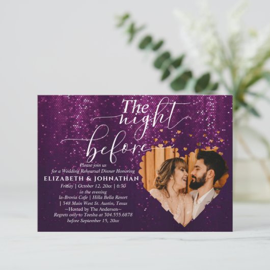 Lila Glitzern Probe Einladung (Stehend Vorderseite)