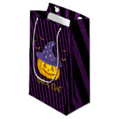 Lila Glitzern und schwarze Streifen Halloween Pump Kleine Geschenktüte (Vorderseite Schrägansicht)