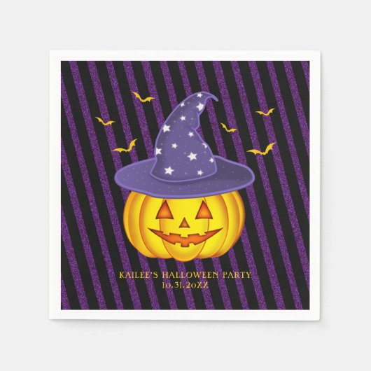 Lila Glitzern und schwarze Streifen Halloween Pump Serviette (Vorderseite)