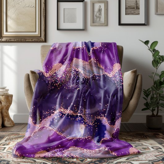 Lila glitzernde Achat-Textur Fleecedecke