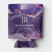 Lila glitzernde Achat-Textur-Monogramm Dosenkühler (Vorderseite)