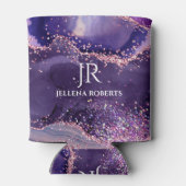 Lila glitzernde Achat-Textur-Monogramm Dosenkühler (Rückseite)