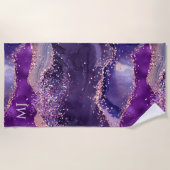 Lila glitzernde Achat-Textur Strandtuch (Vorderseite)