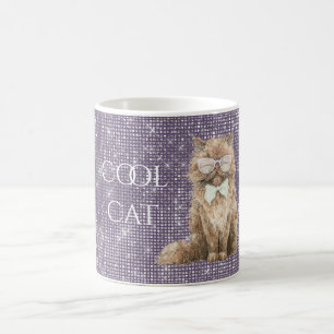 Lila Glitzernde Braune Coole Katze Brille Kaffeetasse