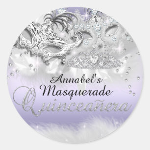 Lila Glitzernde Maskenball-Quinceanera-Aufkleber Runder Aufkleber