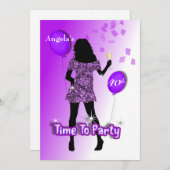 Lila Glitzy Girly Time to Party Personalisiert Einladung (Vorne/Hinten)