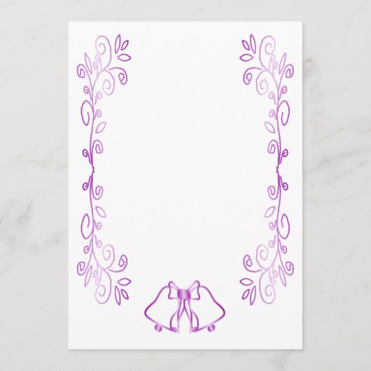 Lila Glocken-Scrollwork-Hochzeit Menükarte (Rückseite)