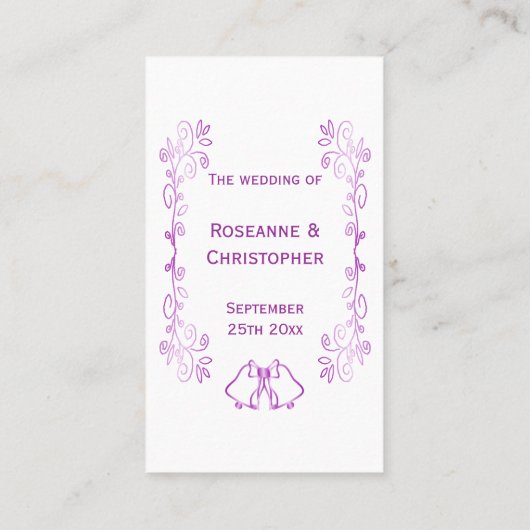 Lila Glocken-Scrollwork-Hochzeit Platzkarte (Rückseite)