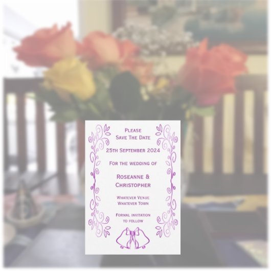 Lila Glocken-Scrollwork-Hochzeit Save The Date