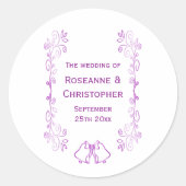 Lila Glocken-Scrollwork-Hochzeitsdesign Runder Aufkleber (Vorderseite)
