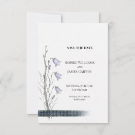 Lila Glockenblumen-Tartan-Hochzeit Save The Date