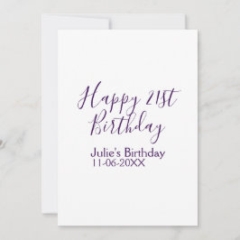 Lila glücklicher 21. Geburtstagsname Schlüsselanhä Einladung