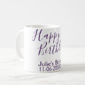 Lila glücklicher 21. Geburtstagsname Schlüsselanhä Kaffeetasse (Vorderseite Links)