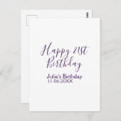 Lila glücklicher 21. Geburtstagsname Schlüsselanhä Postkarte (Vorne/Hinten)