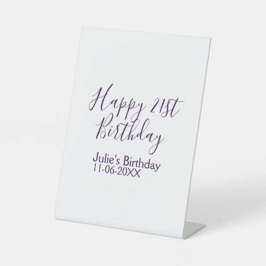 Lila glücklicher 21. Geburtstagsname Schlüsselanhä Sockelschild (Vorderseite)