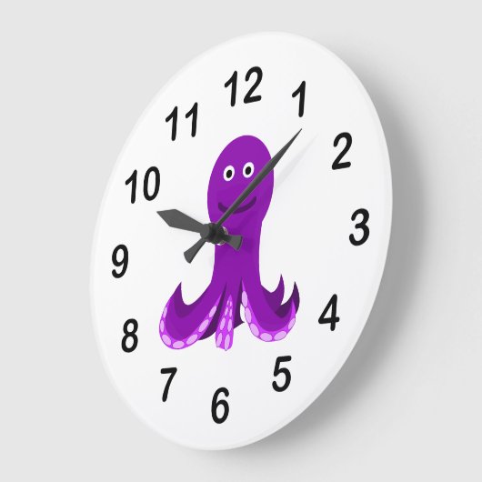 Lila glücklicher Kraken-Cartoon Große Wanduhr (Winkel)