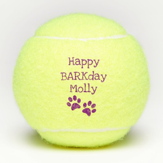 Lila glückliches Barkday Tennisbälle (Vorderseite)