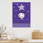 lila glückliches Monster fängt einen Sternchen Poster (Küche)