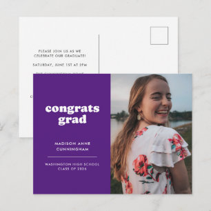 Lila Glückwunsch Grad Foto Abschluss Einladung Postkarte
