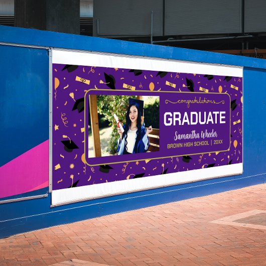 Lila Glückwunsch Graduate Custom Foto Abschluss Banner