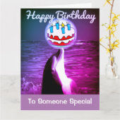 Lila Glückwunsch zum Geburtstag Dolphin Art Card Karte (Gelbe Blume)