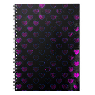 Lila, glühende Herzen auf verschwenderischem Schw Notizblock