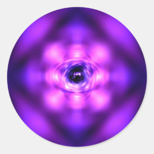 Lila glühendes Atom Runder Aufkleber