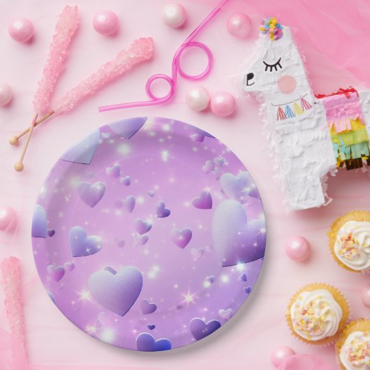 Lila Glühherz Pappteller (Party)