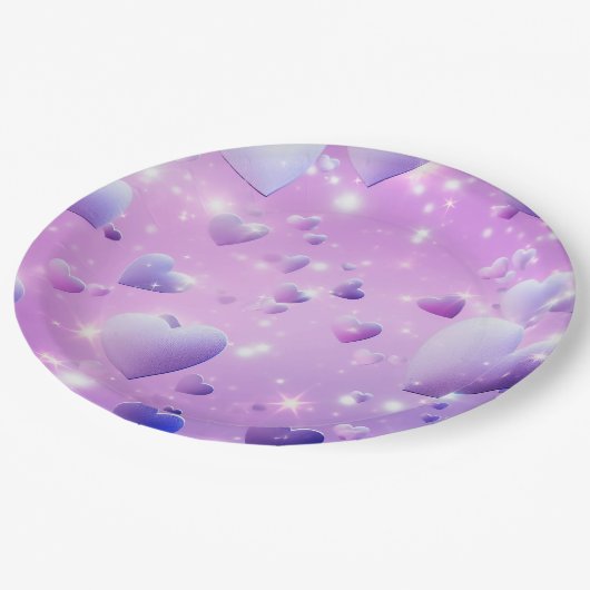 Lila Glühherz Pappteller (Schrägansicht)