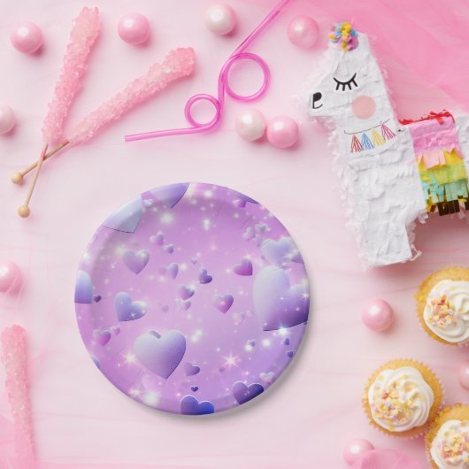 Lila Glühherz Pappteller (Party)