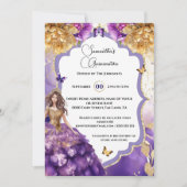 Lila Gold 15. Quinceañera Schmetterling Party Einladung (Vorderseite)