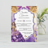 Lila Gold 15. Quinceañera Schmetterling Party Einladung (Stehend Vorderseite)