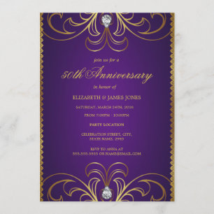Lila & Gold 50. Hochzeitstag - Einladung
