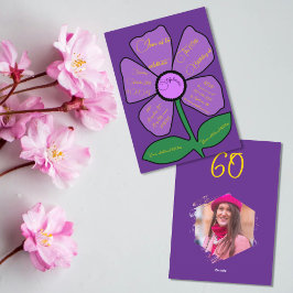 Lila & Gold 60. Geburtstag Einfache Doodle-Blume Einladung